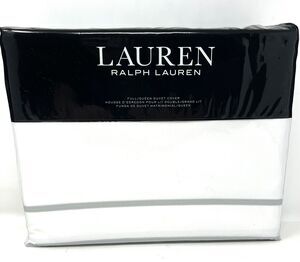Ralph Lauren Full Queen Duvet Cover White Sage Green Spencer Border Sateen NIP